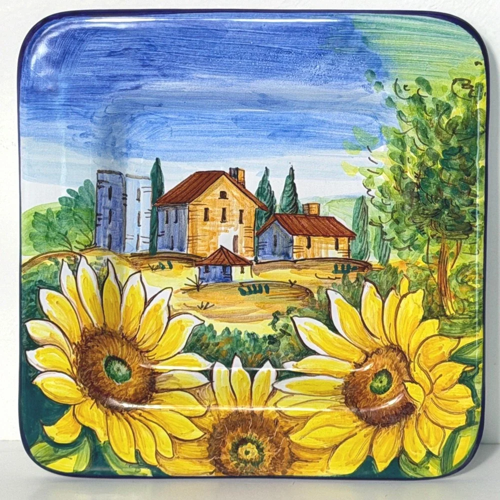 Bettini Germano Deruta Italy Hand Painted Majolica Sunflower Tuscan Plate 6.25